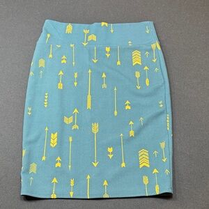 LuLaRoe Teal Skirt with Yellow Arrow Pattern